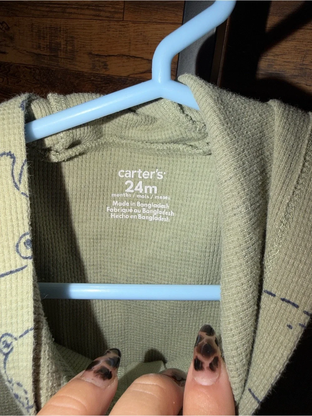 Carter's Light Green Hooded One-Piece Footie with Bear Print